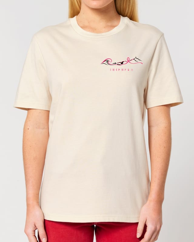 T-shirt Octobre Rose naturel, motif ruban rose sur la poitrine